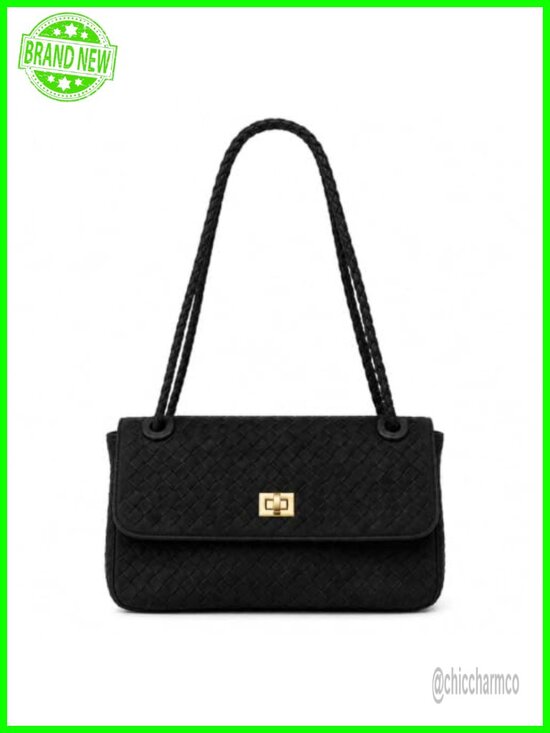 Handbags - Woven Faux Suede Shoulder Bag Convertible Crossbody Hobo Purse
